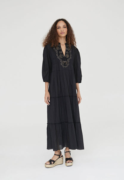LS2416035-Black-Long embroidered caftan