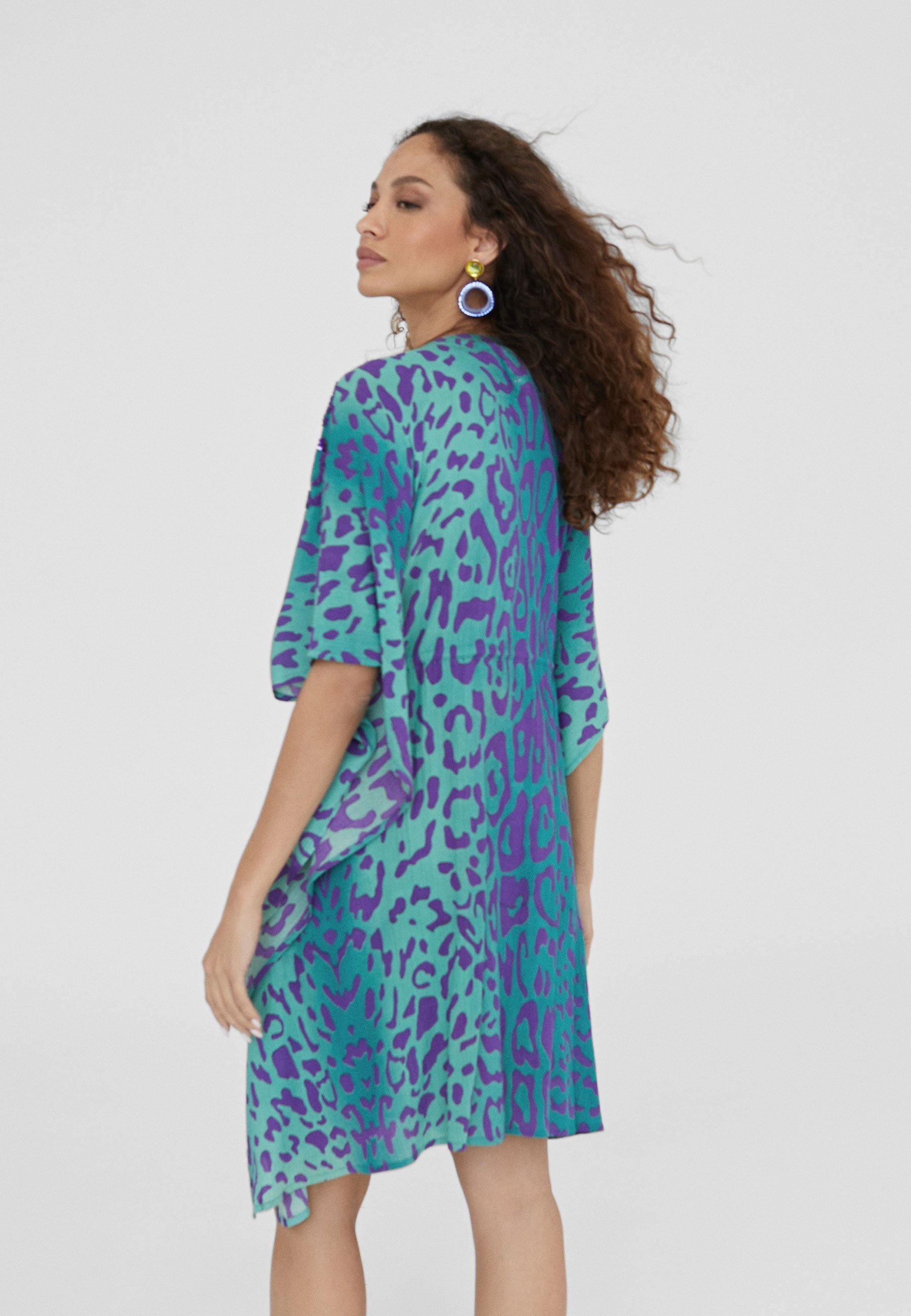 LS2416038-Turquoise-Short animal print caftan