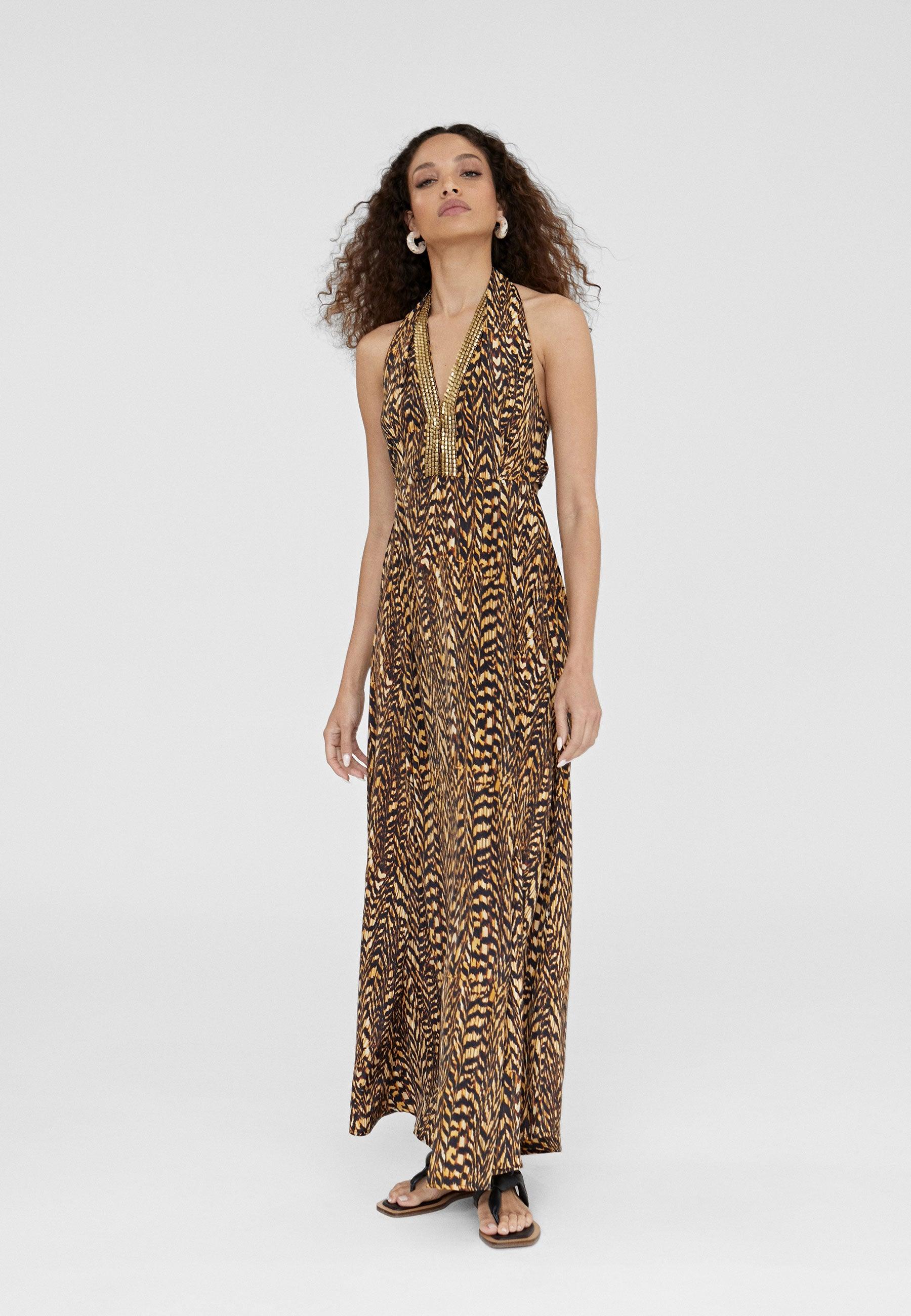 LS2416053-Black-Brown-Animal print halter dress