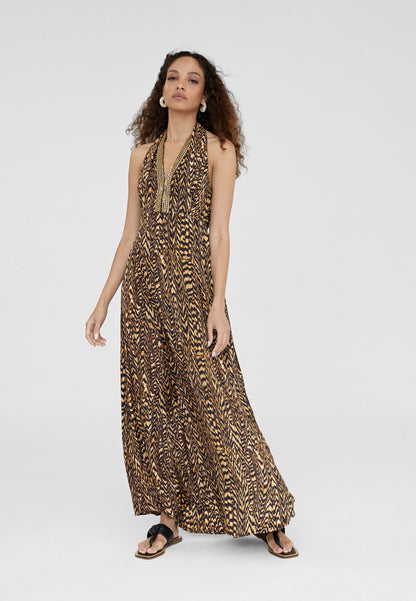 LS2416053-Black-Brown-Animal print halter dress