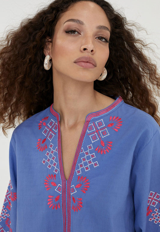 LS2416058-Electric-Blue-Blouse with embroidery