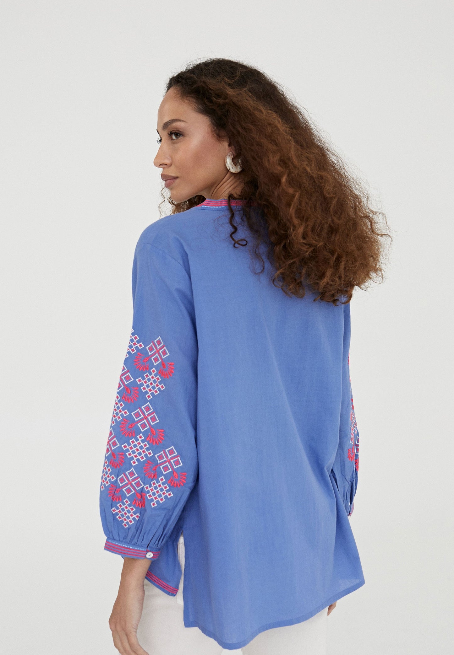 LS2416058-Electric-Blue-Blouse with embroidery