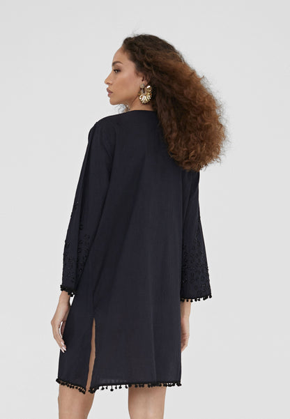 LS2416067-Black-Short embroidered caftan