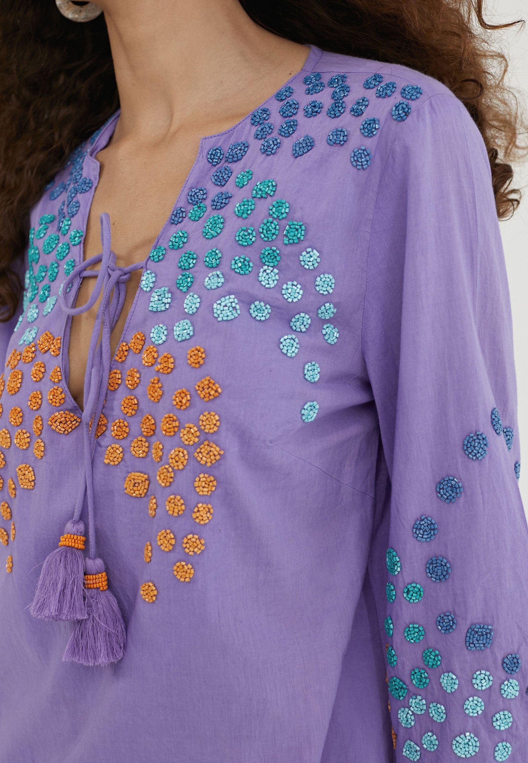 LS2416067-Lilac-Short embroidered caftan