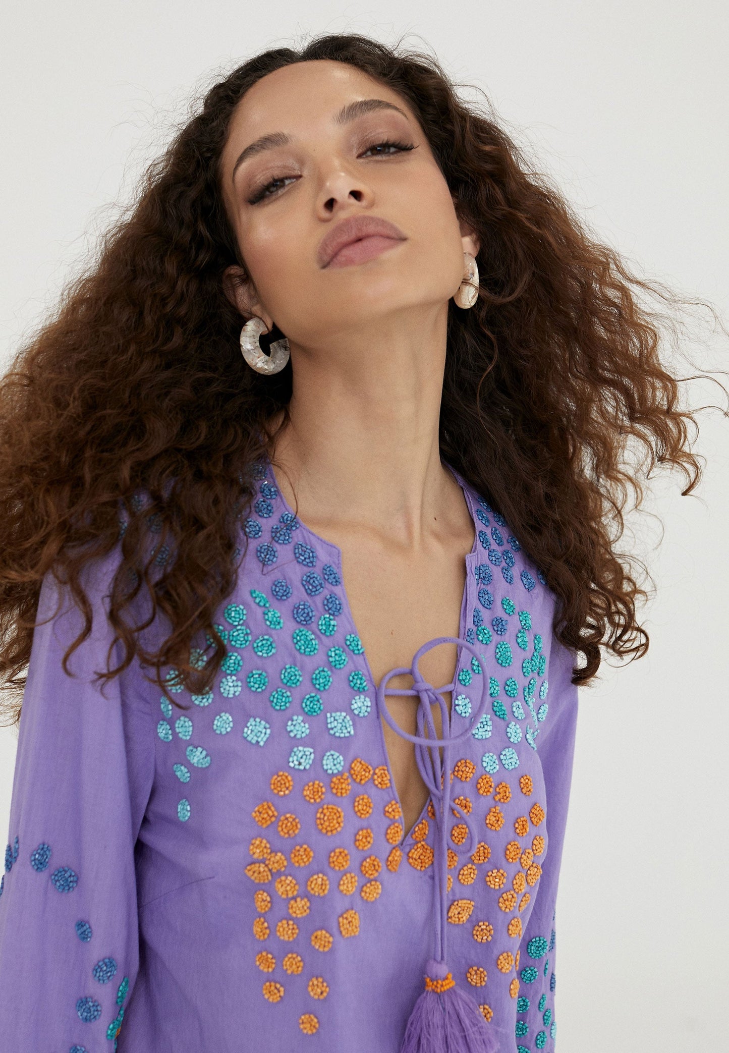 LS2416067-Lilac-Short embroidered caftan