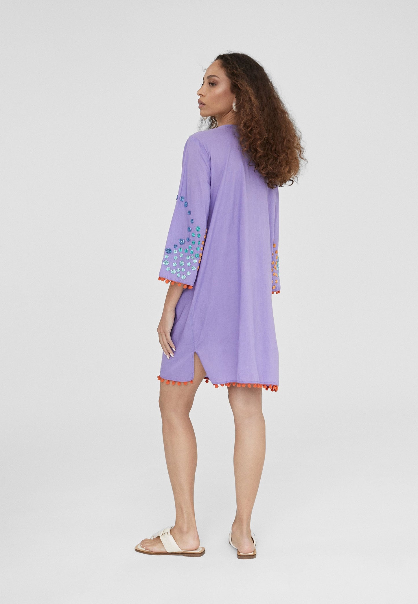 LS2416067-Lilac-Short embroidered caftan