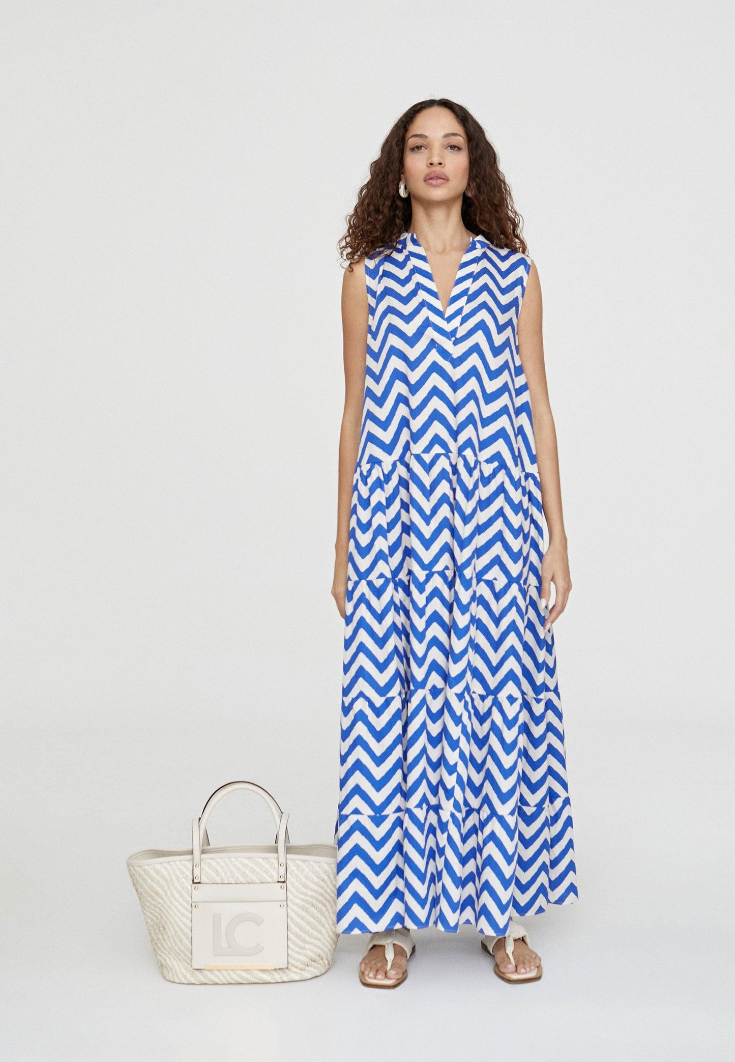 LS2416079-Blue-White-Long two-tone dress