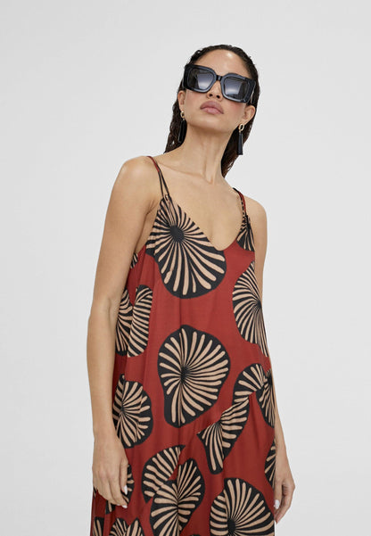 LS2416086-Red-Black-Long printed dress