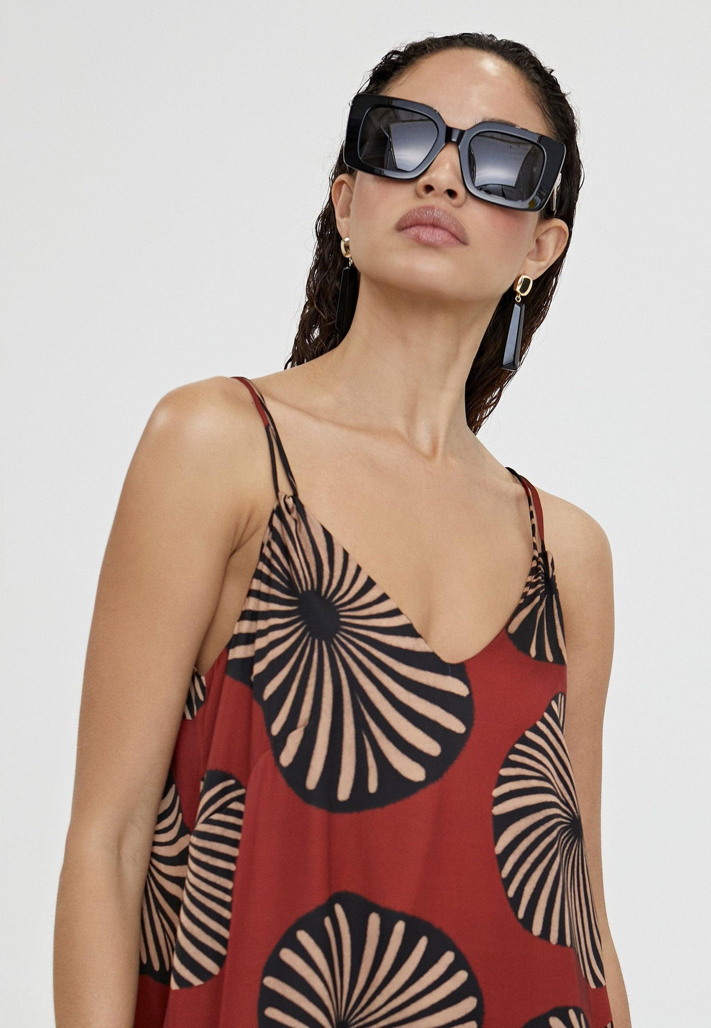 LS2416086-Red-Black-Long printed dress