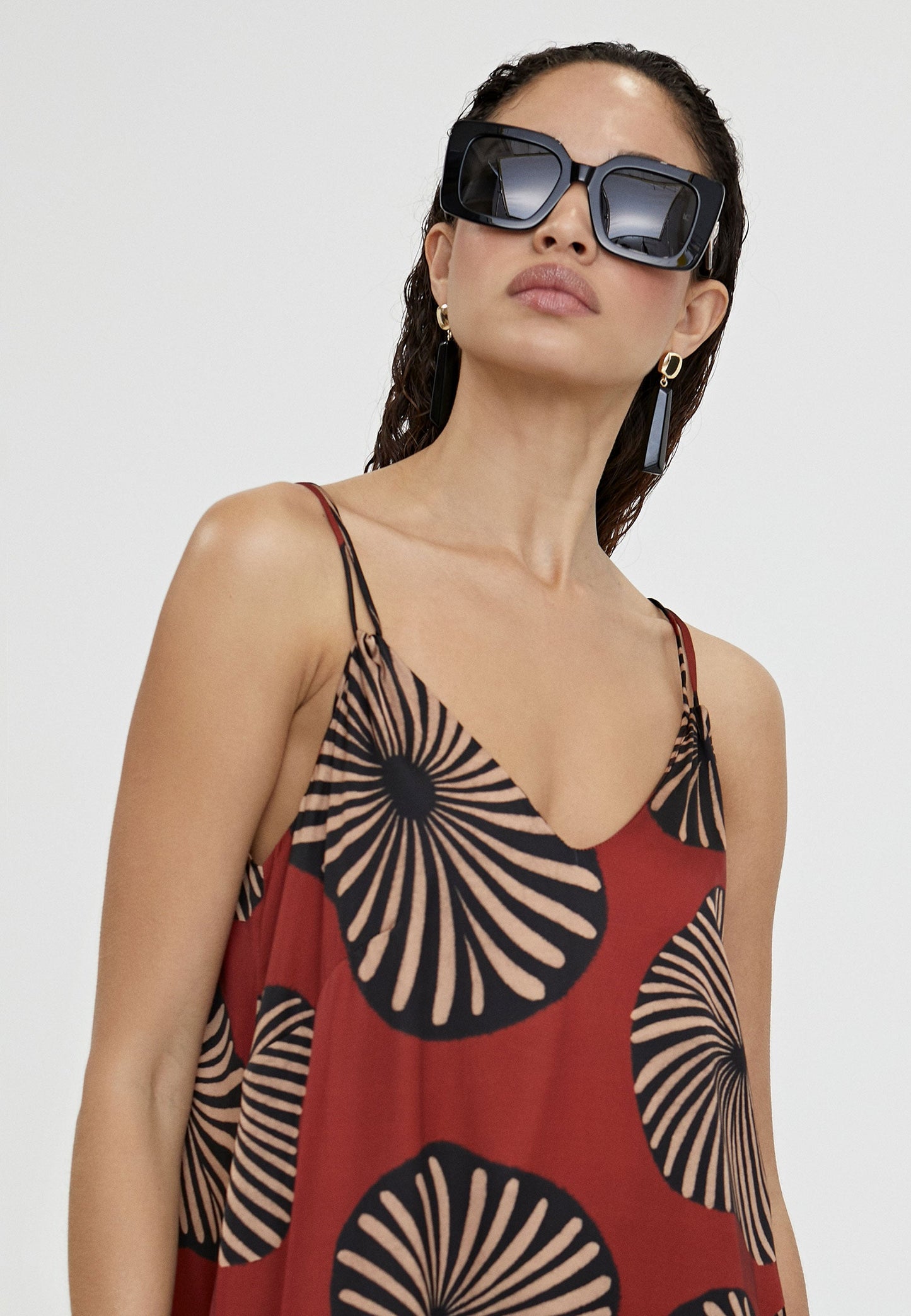 LS2416086-Red-Black-Long printed dress