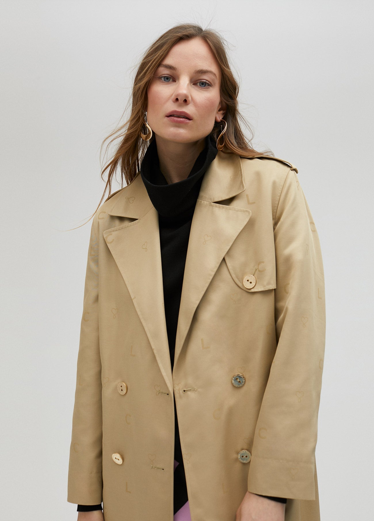 Long monogrammed trench coat