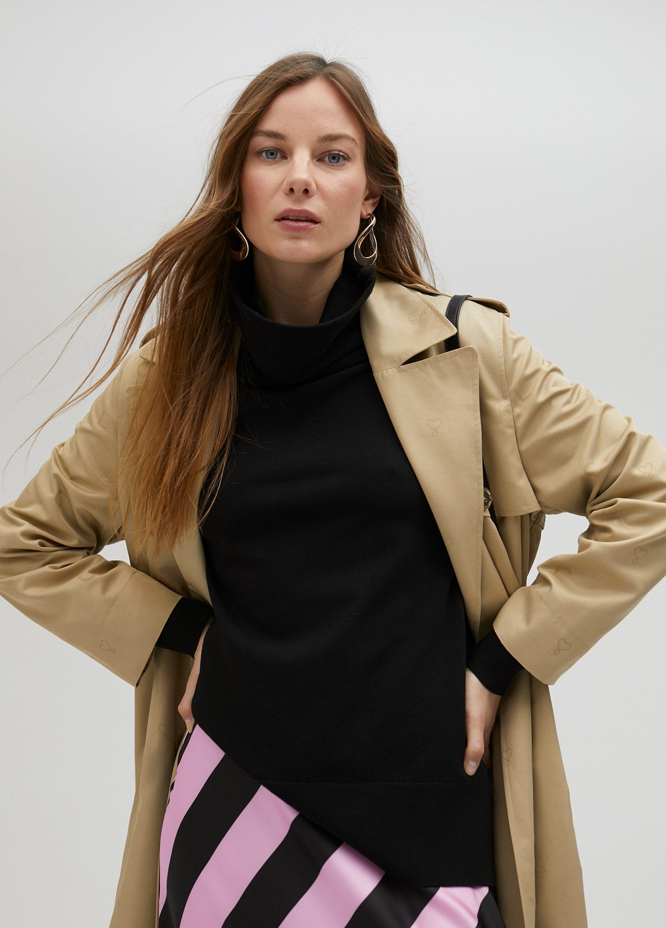 Long monogrammed trench coat