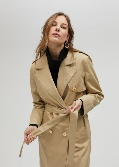 Long monogrammed trench coat