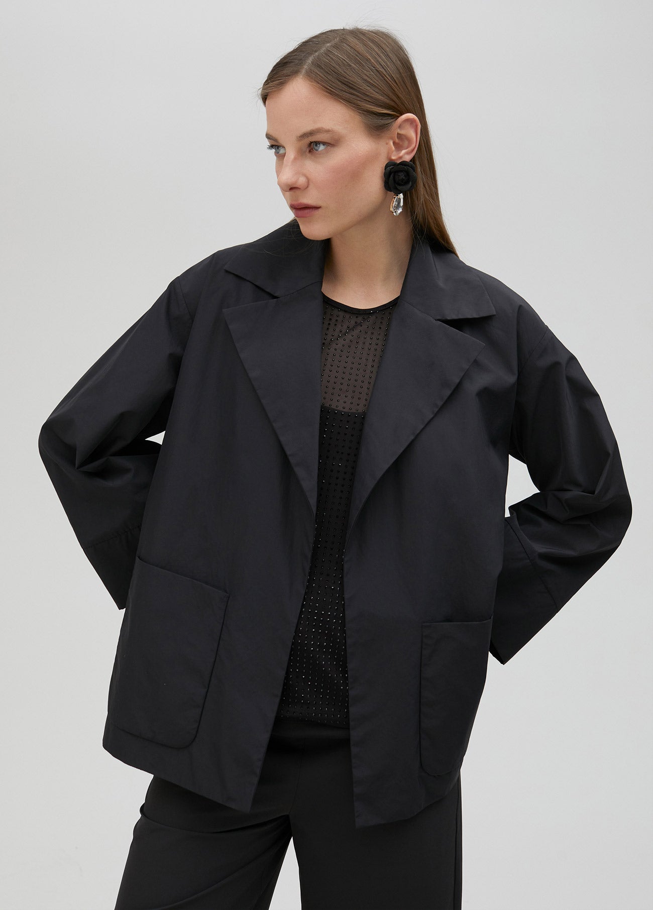 Technical blazer with kimono sleeves