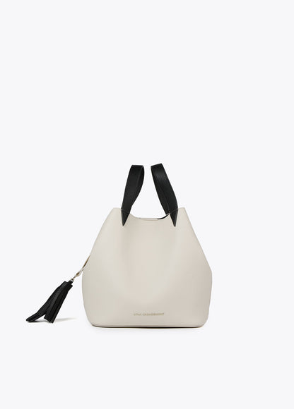 Two-tone bag with tassel