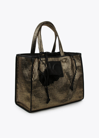 Large metallic raffia-effect tote bag