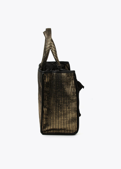 Large metallic raffia-effect tote bag