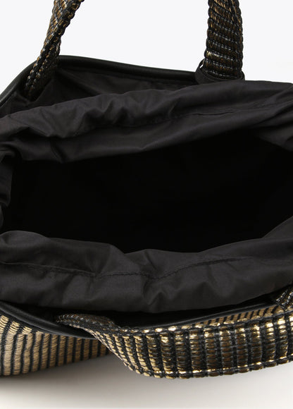Small metallic raffia-effect tote bag