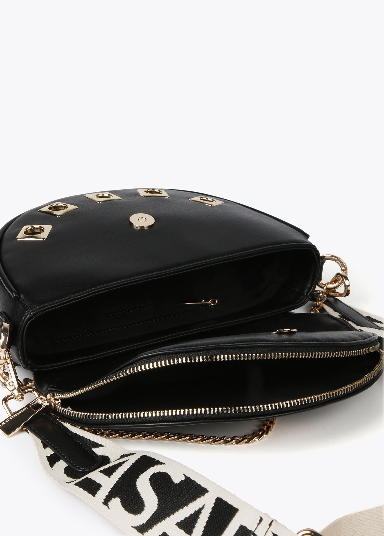 Faux leather belt bag/crossbody bag with square metal eyelets