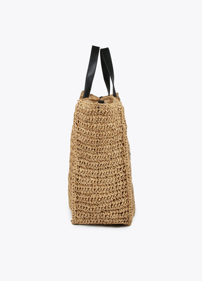 Raffia-effect bag with glittery logo detail