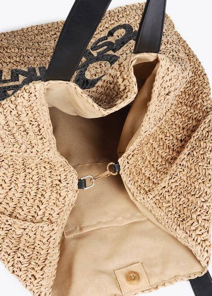 Raffia-effect bag with glittery logo detail
