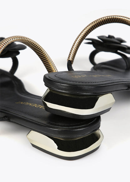 Sandals with flower detail and metal strap