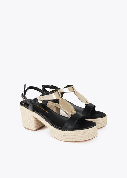 Esparto high-heel sandals with metallic detail