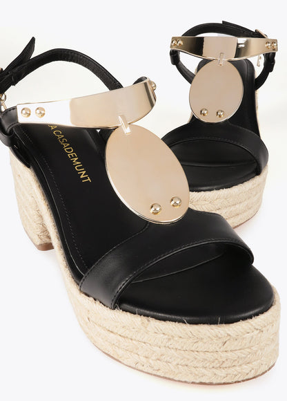 Esparto high-heel sandals with metallic detail