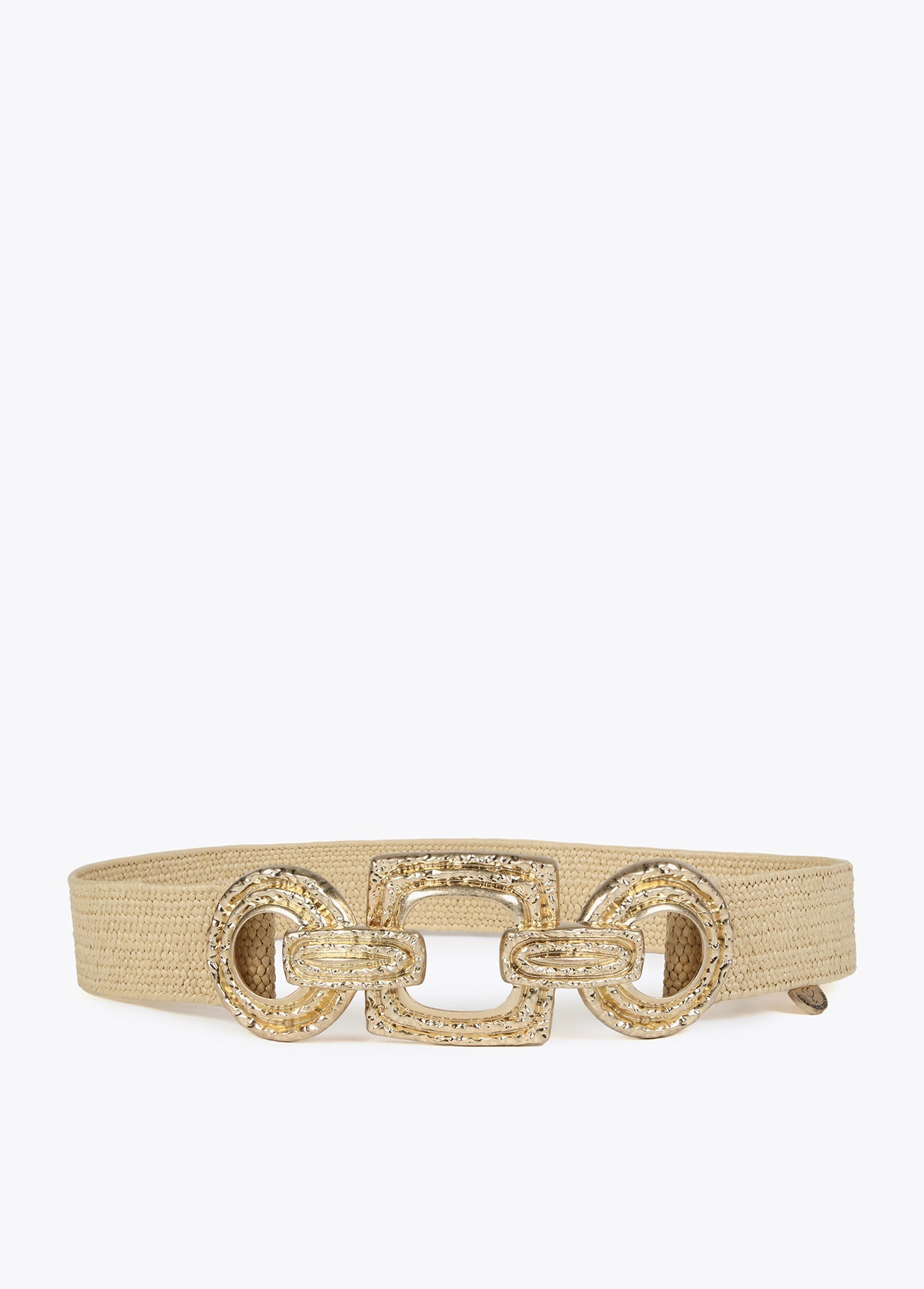 Raffia belt with metal buckle