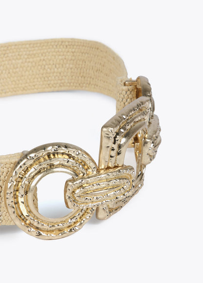 Raffia belt with metal buckle