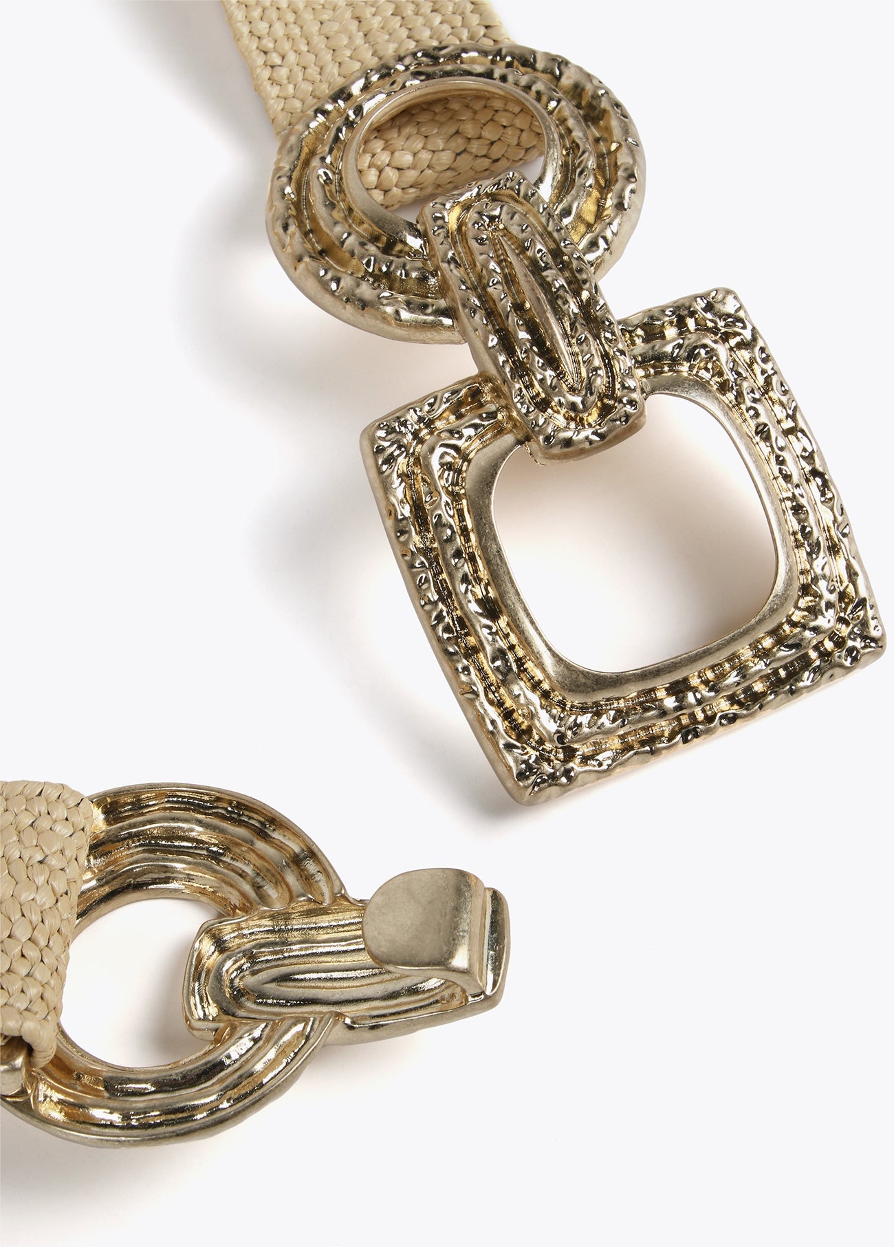 Raffia belt with metal buckle