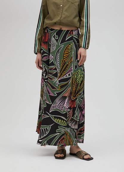 Pleated tropical print skirt