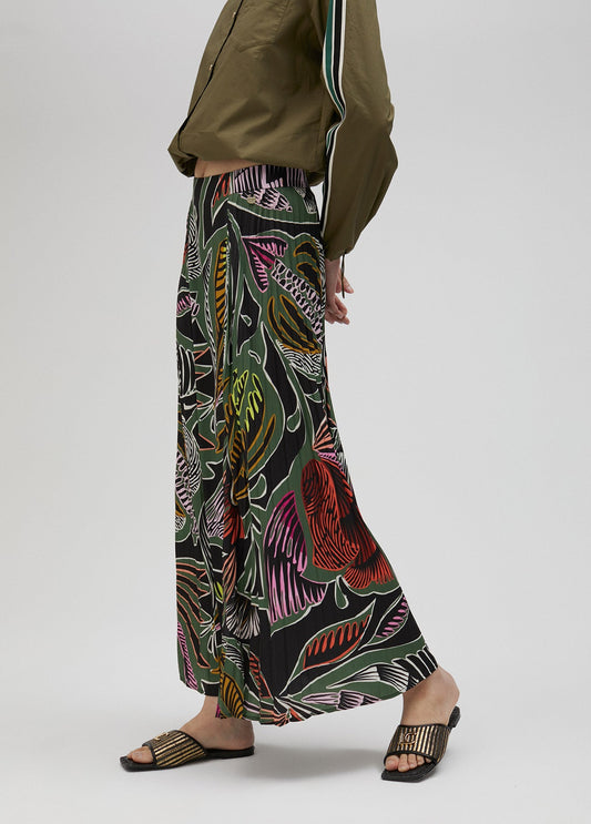 Pleated tropical print skirt