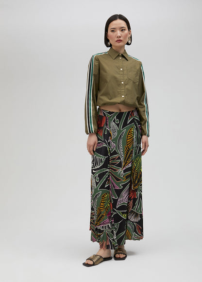 Pleated tropical print skirt