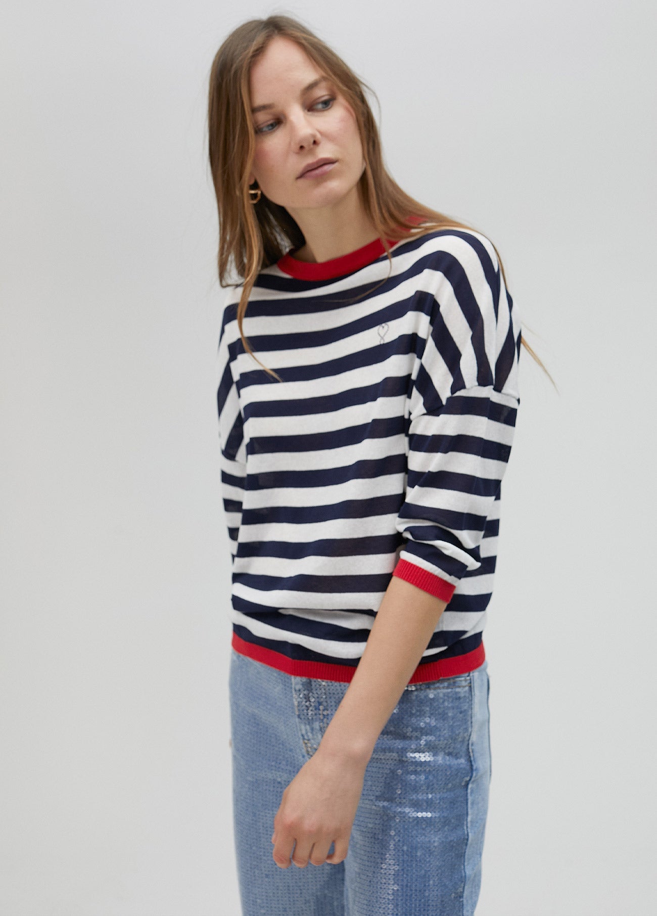 Two-tone striped fine sweater