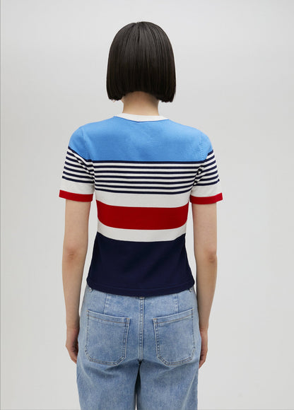 Multicoloured knit sweater with short sleeves