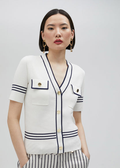 Two-tone short-sleeved sweater