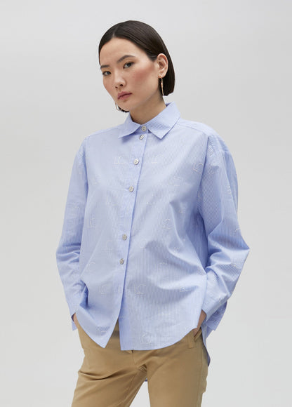 Striped shirt with rhinestone logo