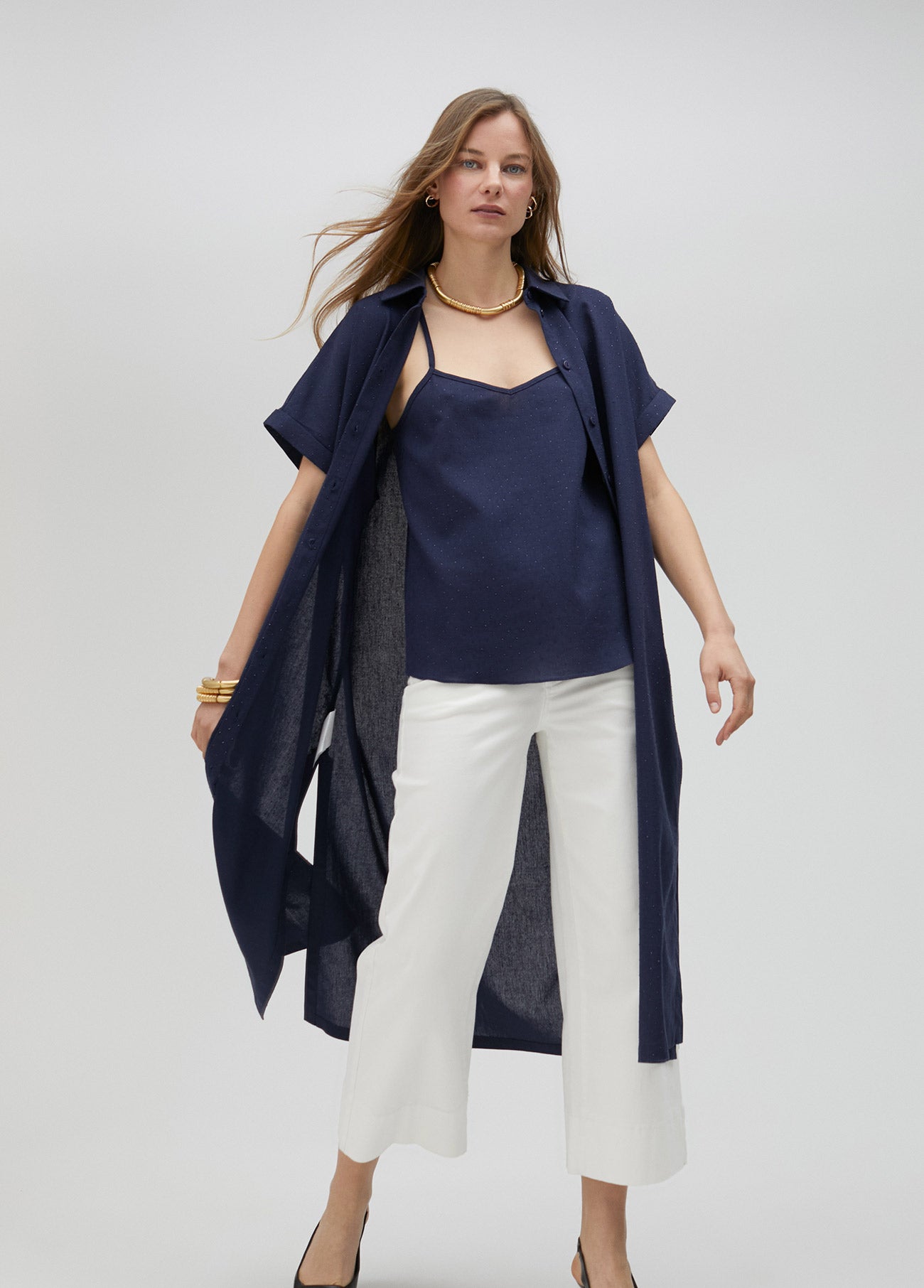 Long oversize blouse with rhinestone detail