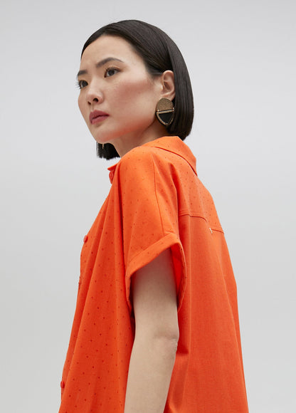 Long oversize blouse with rhinestone detail