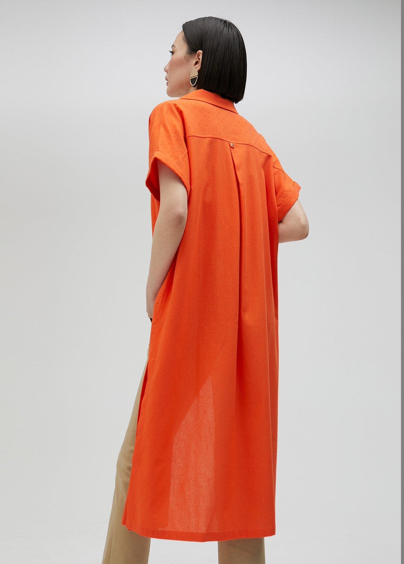 Long oversize blouse with rhinestone detail