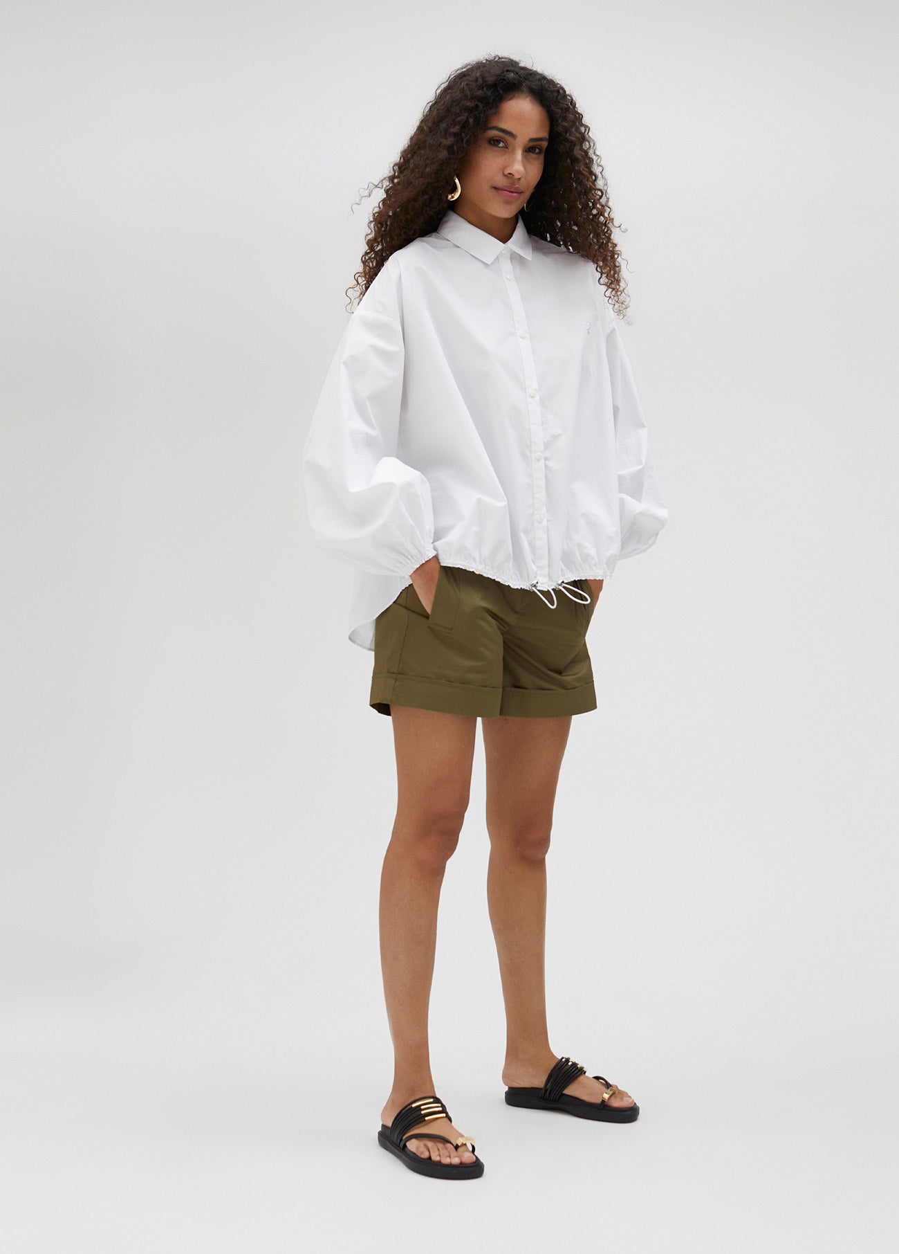 Poplin shirt with elasticated hem