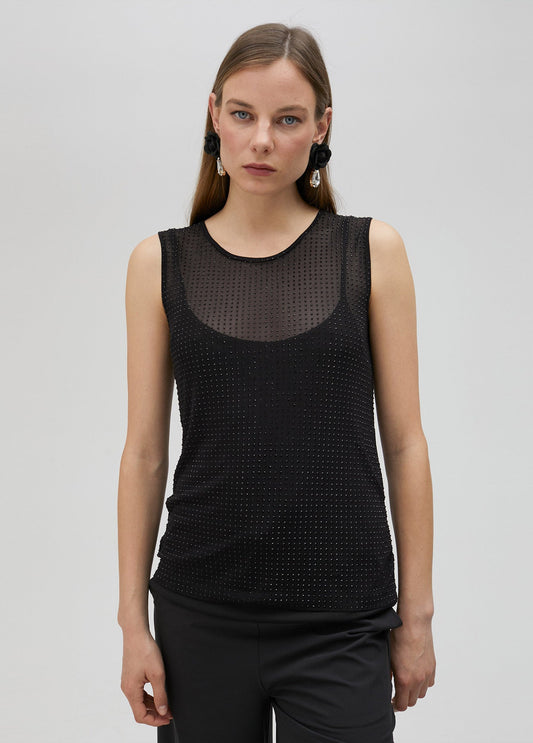 Tulle top with matching rhinestone detail