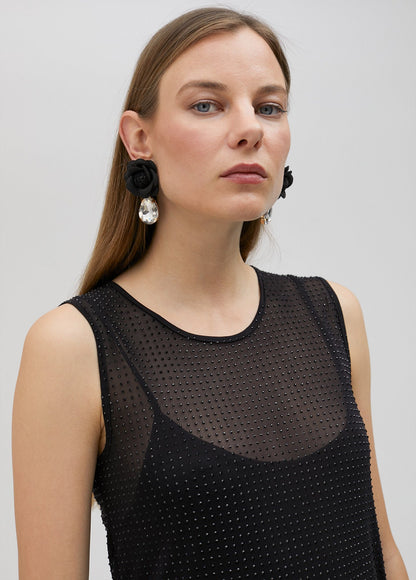 Tulle top with matching rhinestone detail