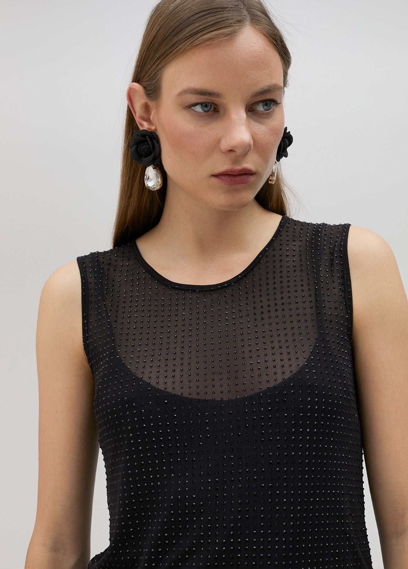 Tulle top with matching rhinestone detail