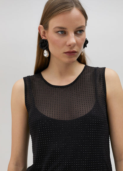 Tulle top with matching rhinestone detail