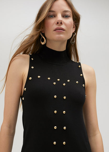 Black knit dress with studs