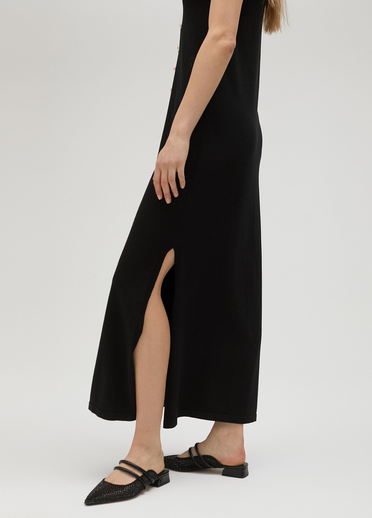 Black knit dress with studs