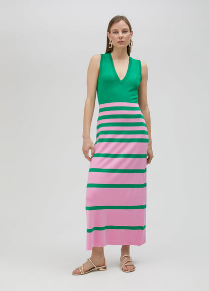 Long two-tone knit dress