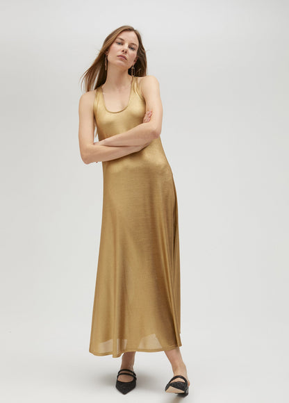 Long gold strappy dress